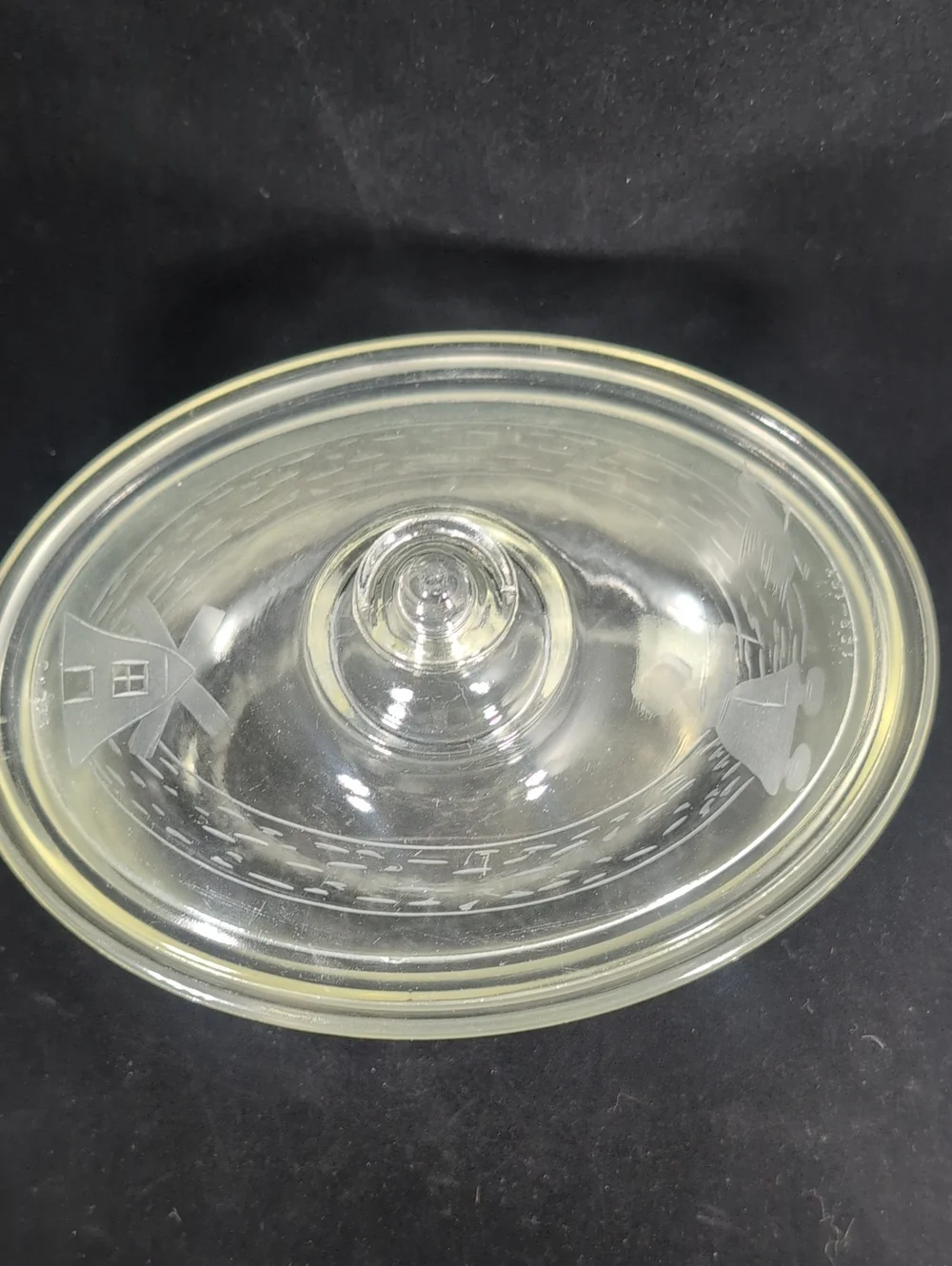 Pyrex Vintage Oval Acid Etched Dutch girl With Goose and Windmill